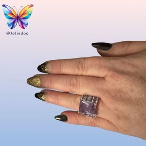 Elegant Purple Amethyst Stone Ring 925 Silver EUC